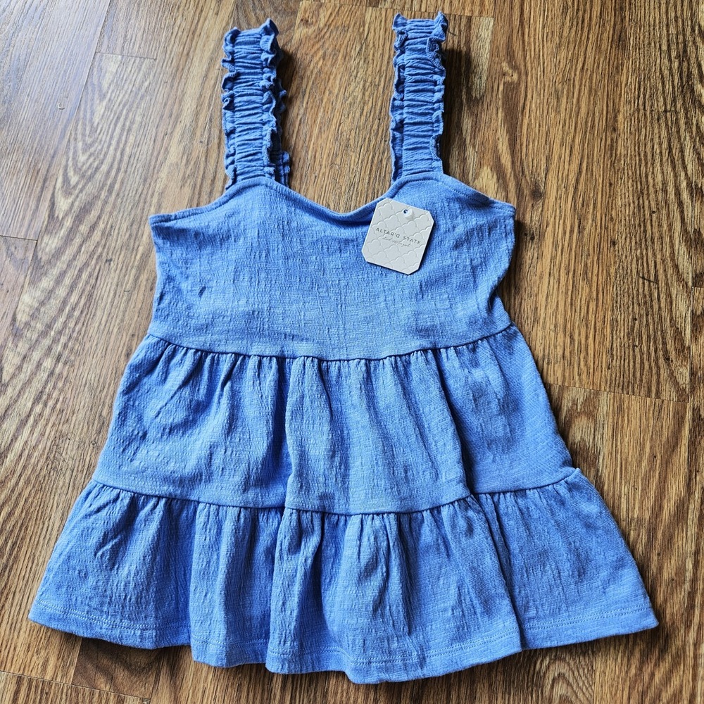 New Altar'd State Tank Top Womens S Blue Boho Tiered Ruffle Smocked Sleeveless